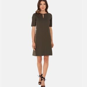 Tahari Loden Green Stretch Ponte Suede Panel Shift Dress Size 10 NWT MSRP $148